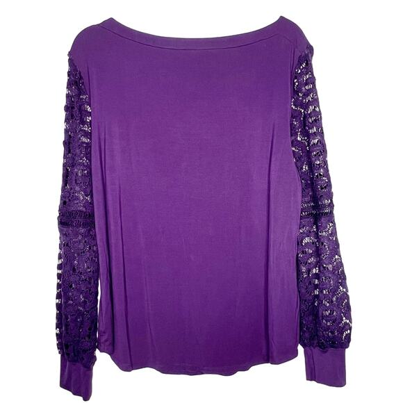 AMARYLLIS Crochet Lace Long Sleeve Blouse Pullover Crewneck Purple Plus Size 1XL - Picture 5 of 9